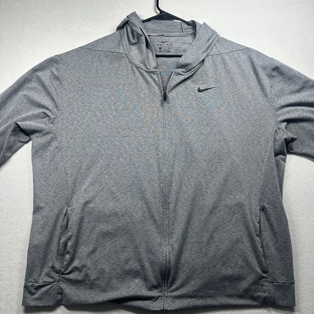 Nikeโ Dri-Fit Full Zip Hoodie Jacket Men Size XXL Gray Athletic Track Sweatshirt